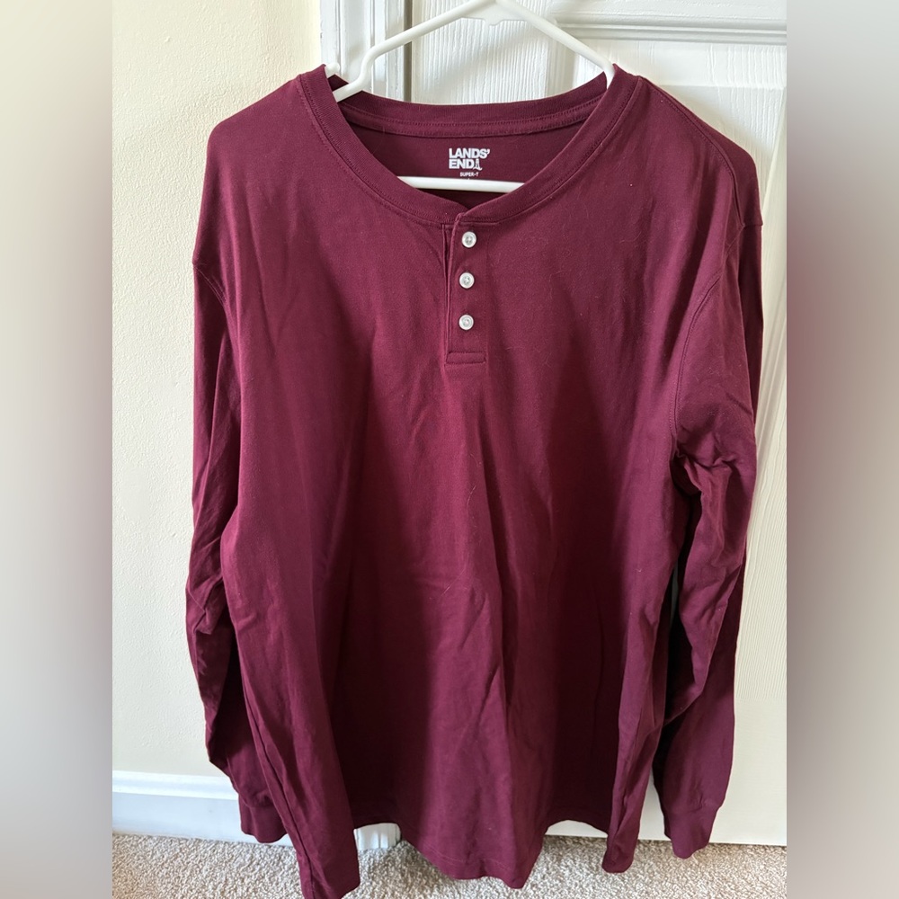 Lands' End Men's Maroon Long Sleeve Henley